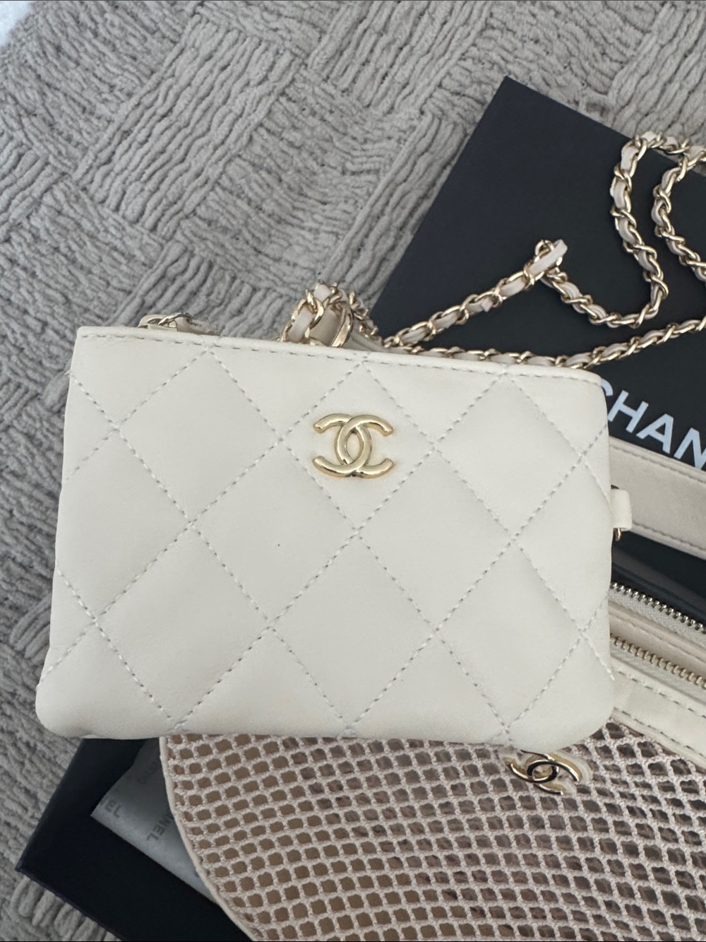 GWP Beige Mesh Half-Moon Chain Shoulder Bag - Picture 2 of 9